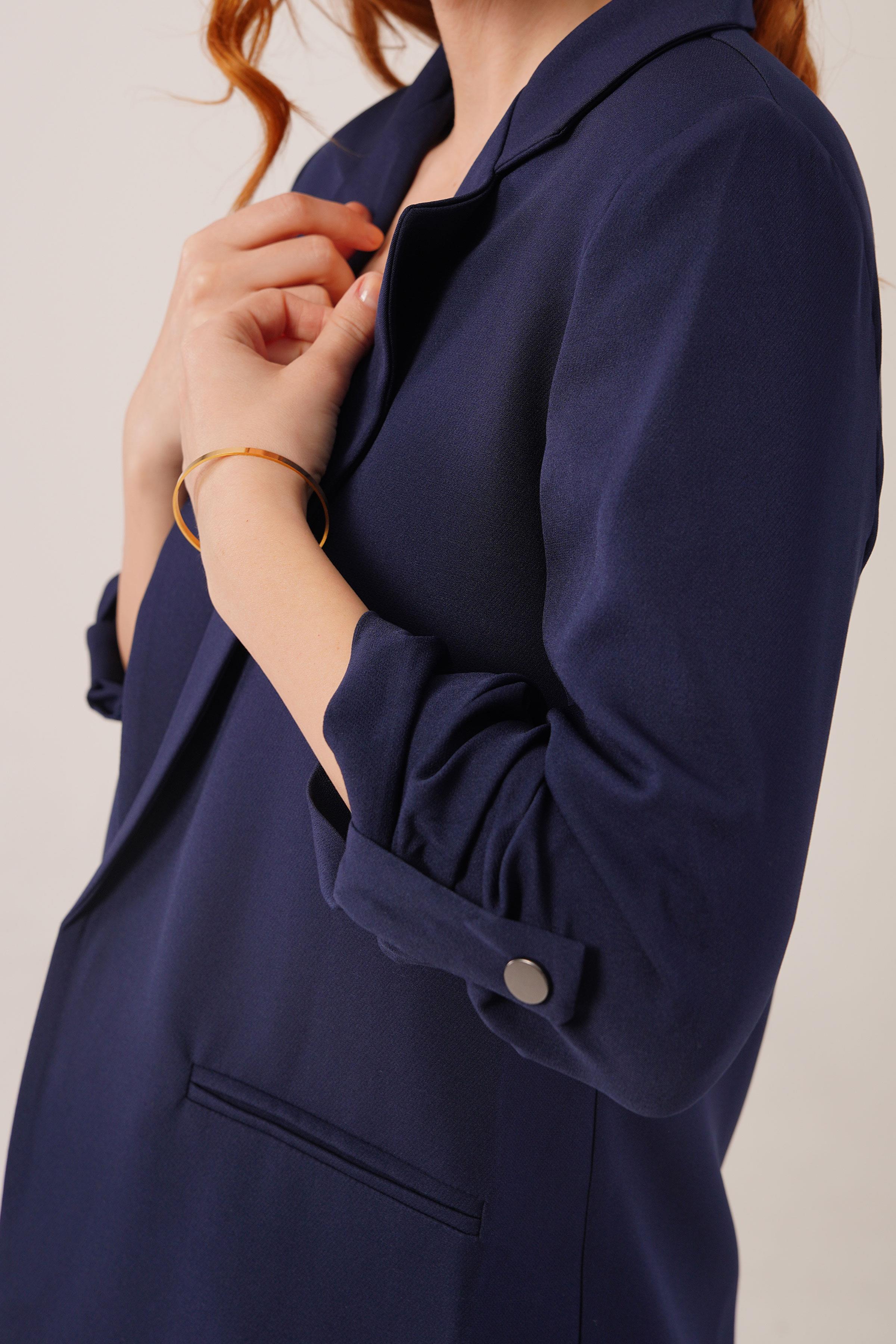 Kol Katlama Detaylı Toptan Lacivert Blazer Ceket
