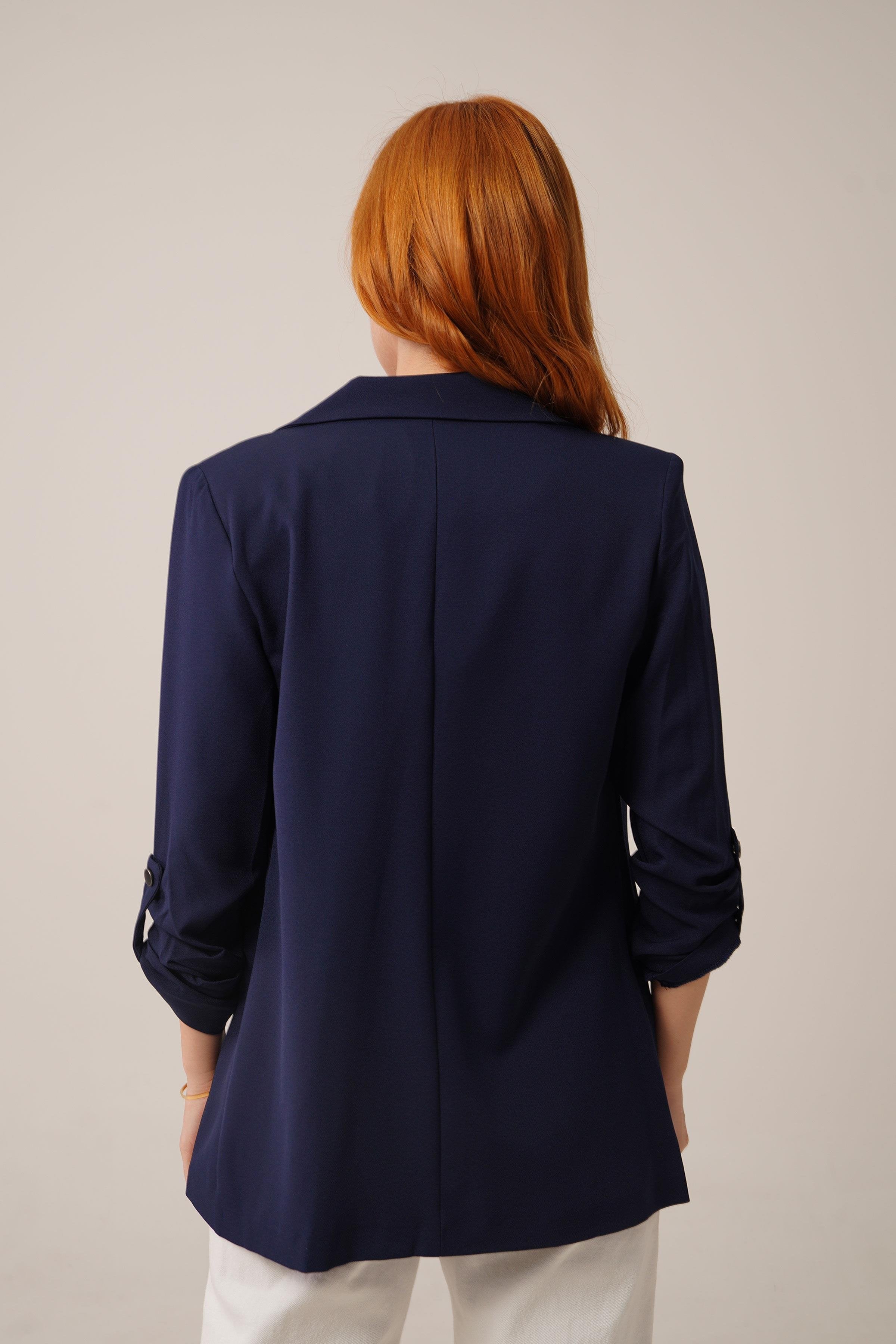 Kol Katlama Detaylı Toptan Lacivert Blazer Ceket