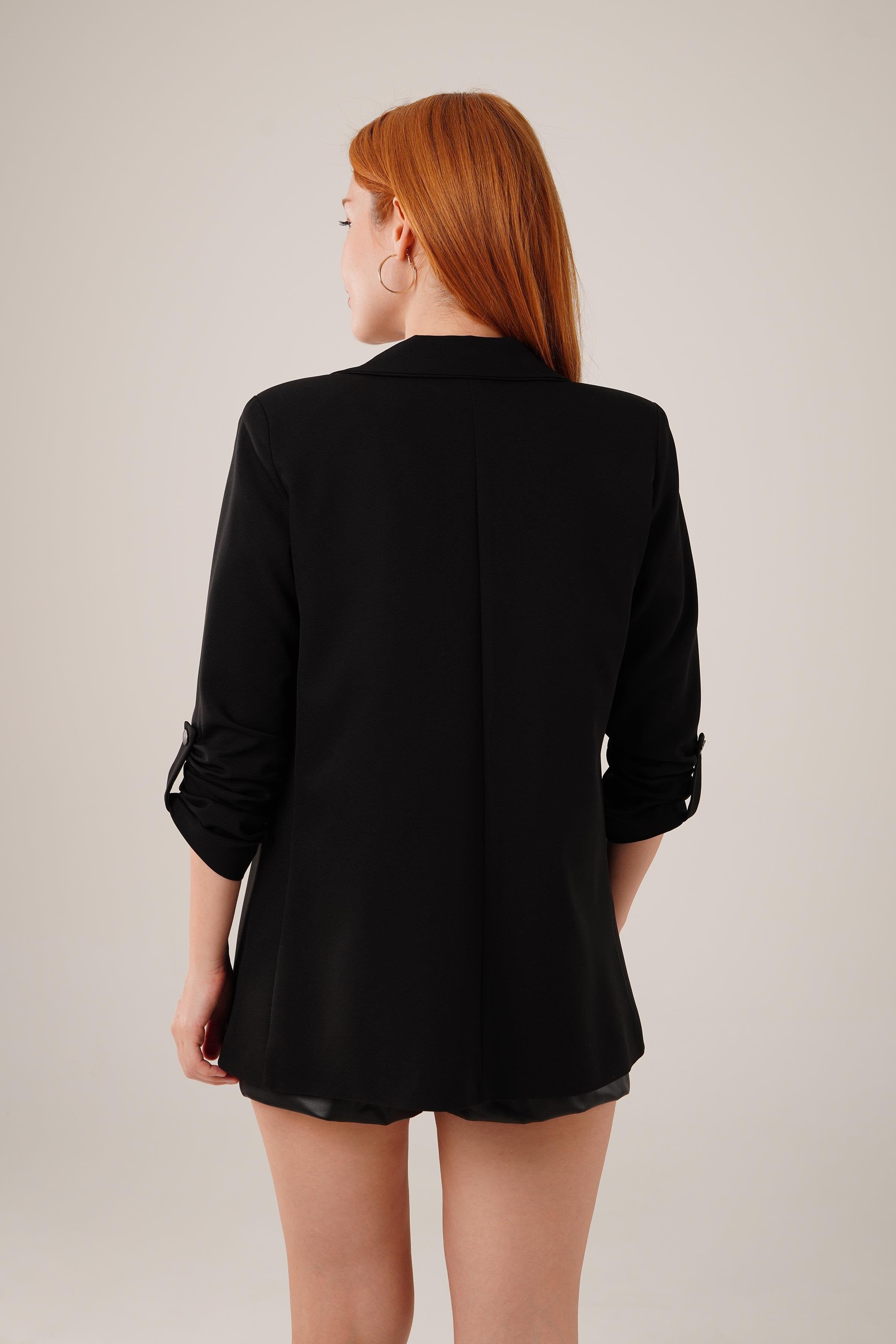 Kol Katlama Detaylı Toptan Siyah Blazer Ceket