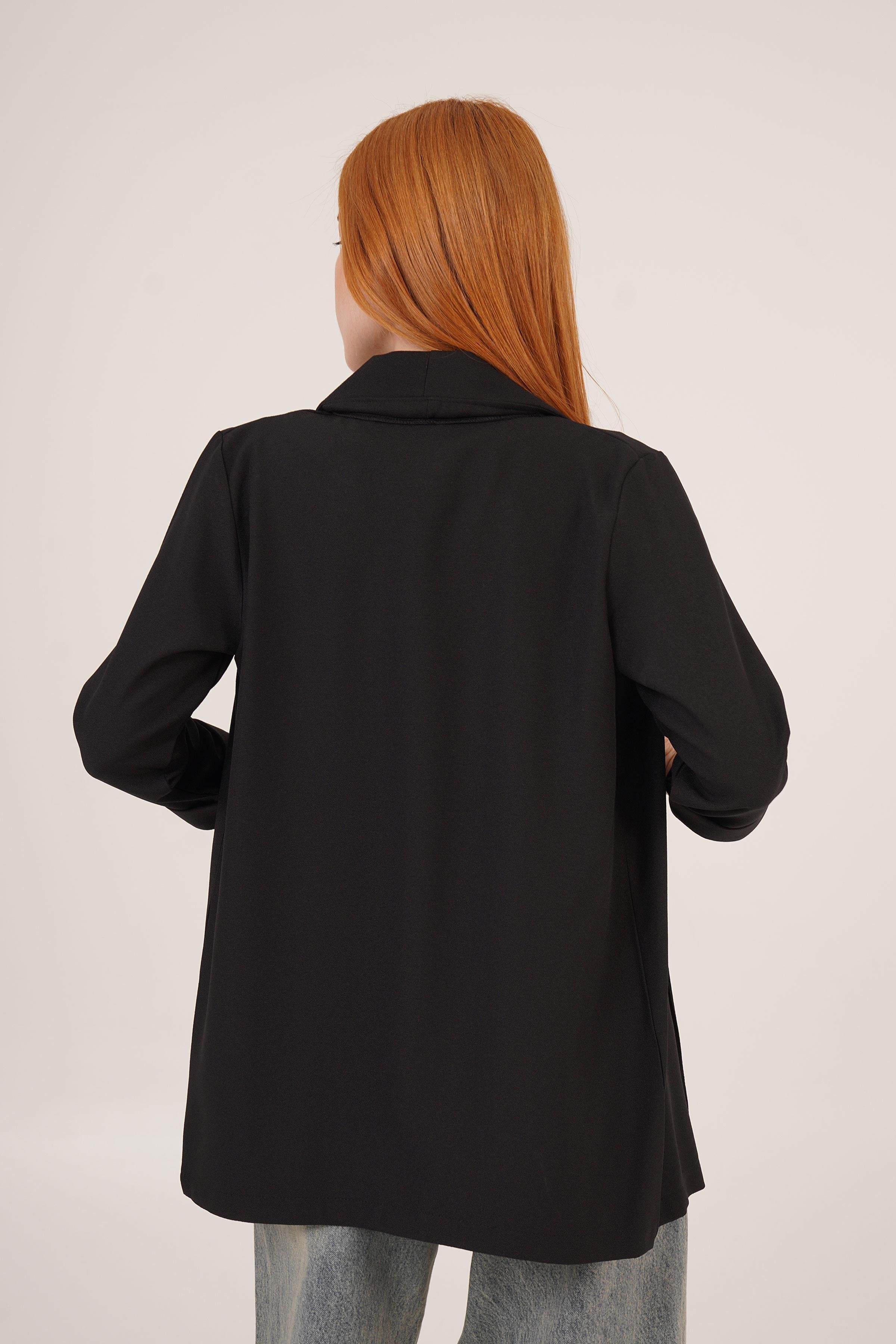 Kol Katlama Dikiş Detaylı Siyah Toptan Yazlık Blazer Ceket