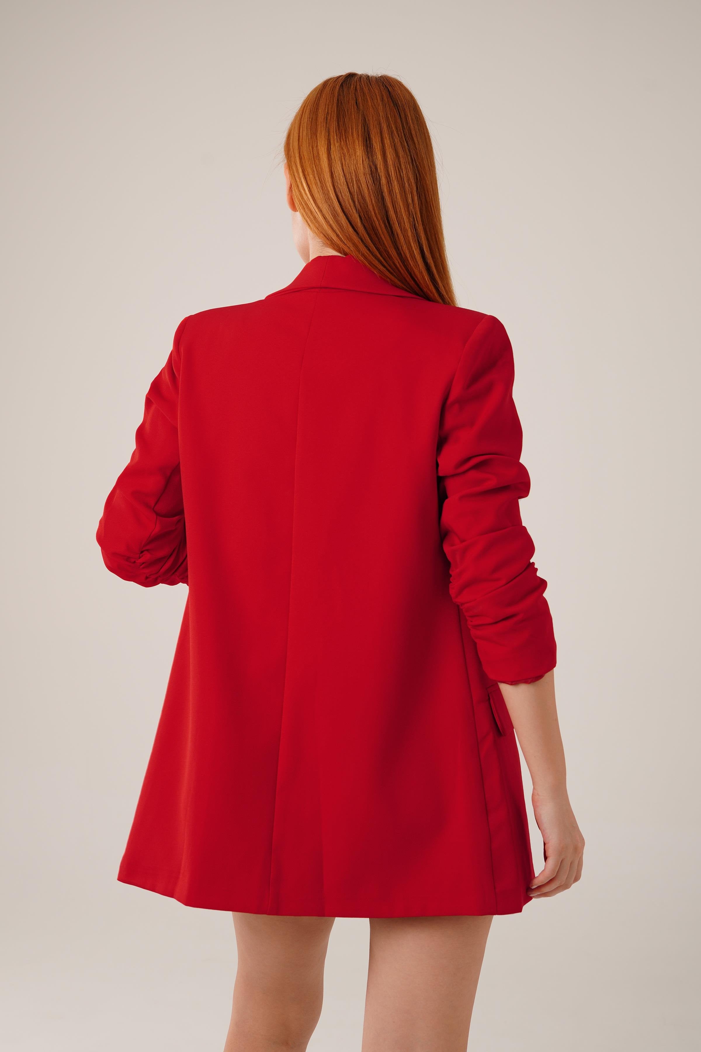 Kolu Büzgülü Toptan Kırmızı Blazer Ceket