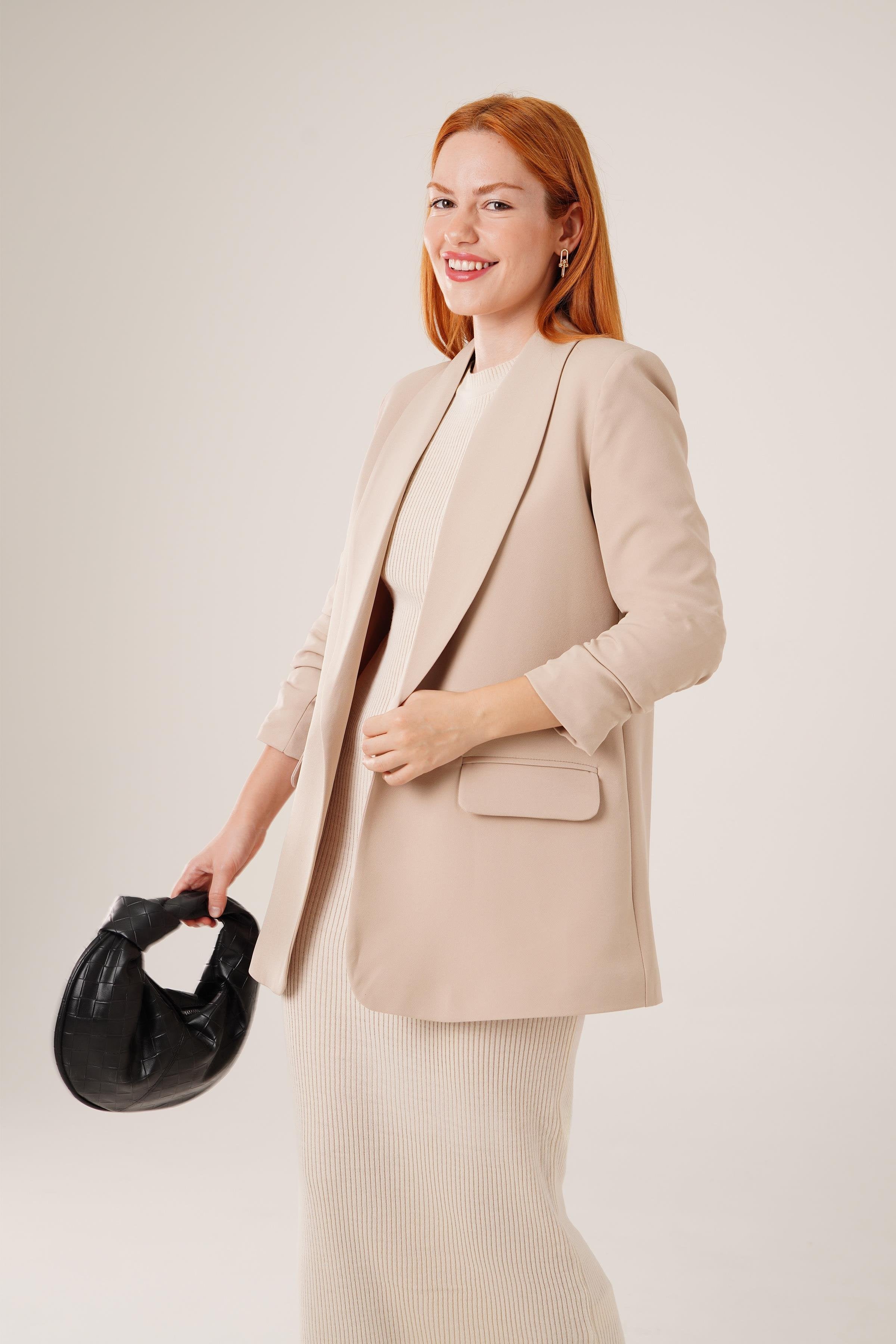 Kolu Büzgülü Toptan Taş Blazer Ceket