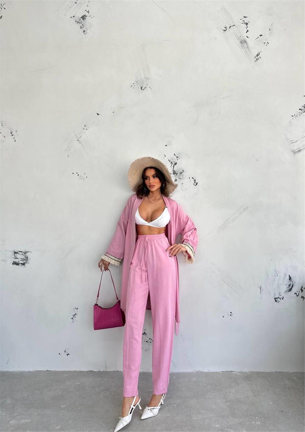 KOLUCU PÜSKÜL KİMONO TAKIM - Pembe