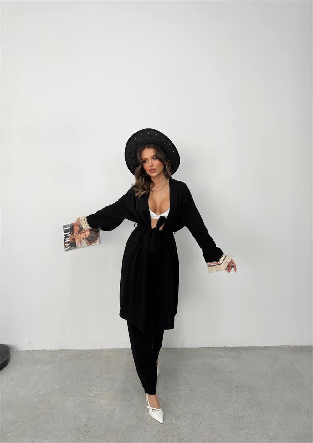 KOLUCU PÜSKÜL KİMONO TAKIM - Siyah