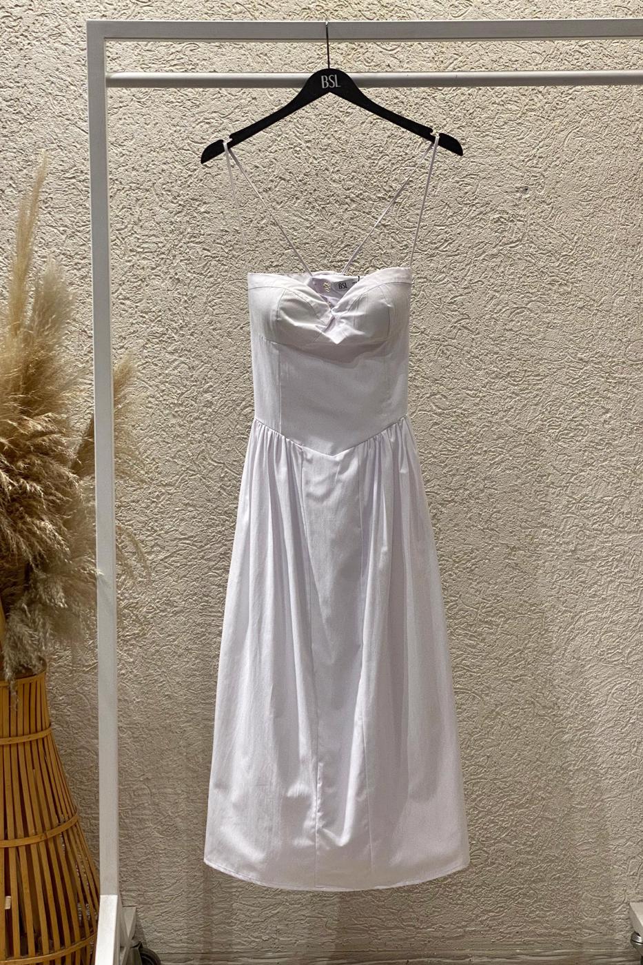 Corseted Strappy Poplin Midi Dress