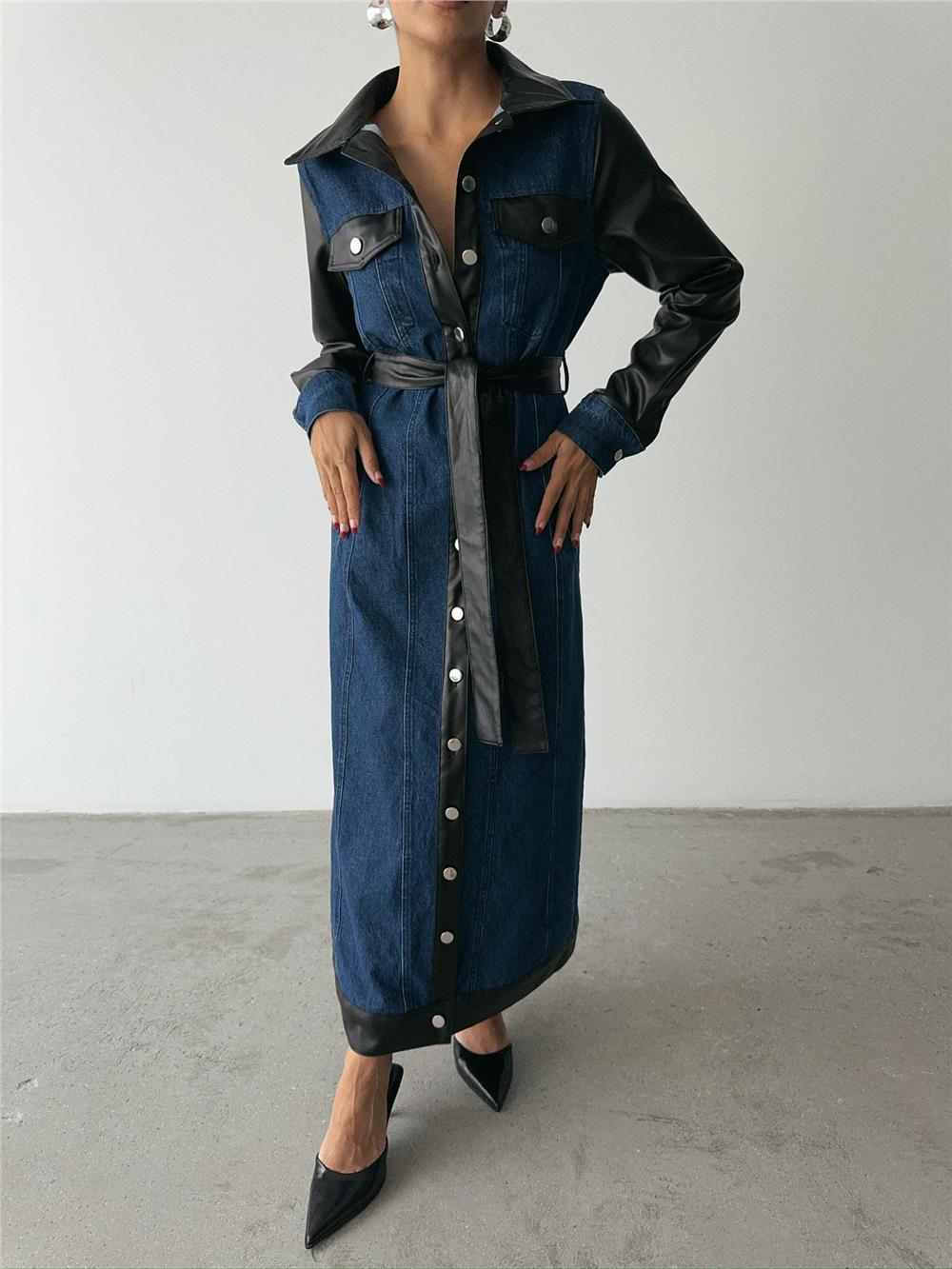 KOT ELBİSE UZUN ÖNDEN DÜĞMELİ - Mavi