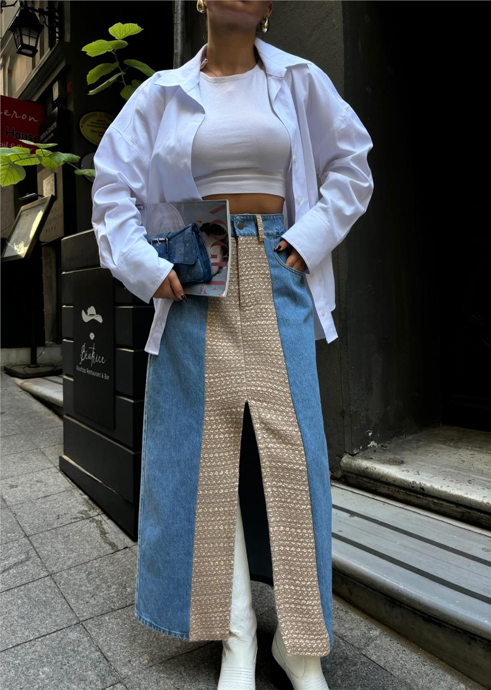 KOT ETEK PARÇALI UZUN ÖNDEN YIRTMAÇLI - Bej