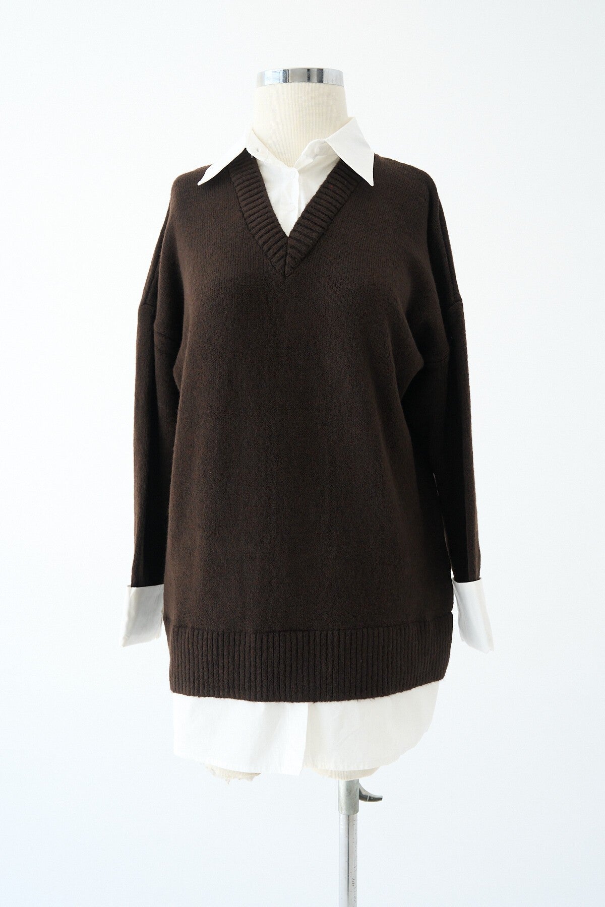 Dark Brown-Ecru Shirt Collar DRESS
