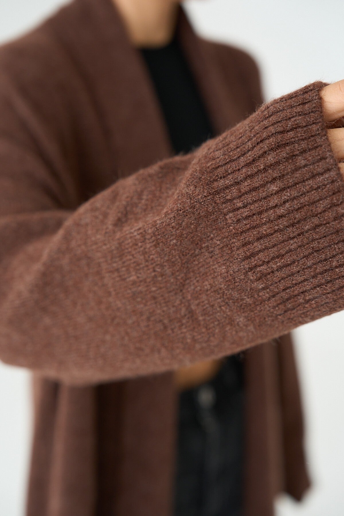 Dark Brown Open Shawl Collar Cardigan