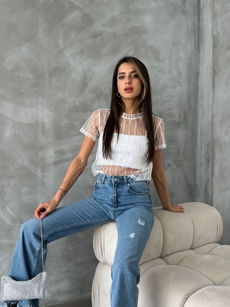 Topshow Krem Pullu Tül Toptan Tişört