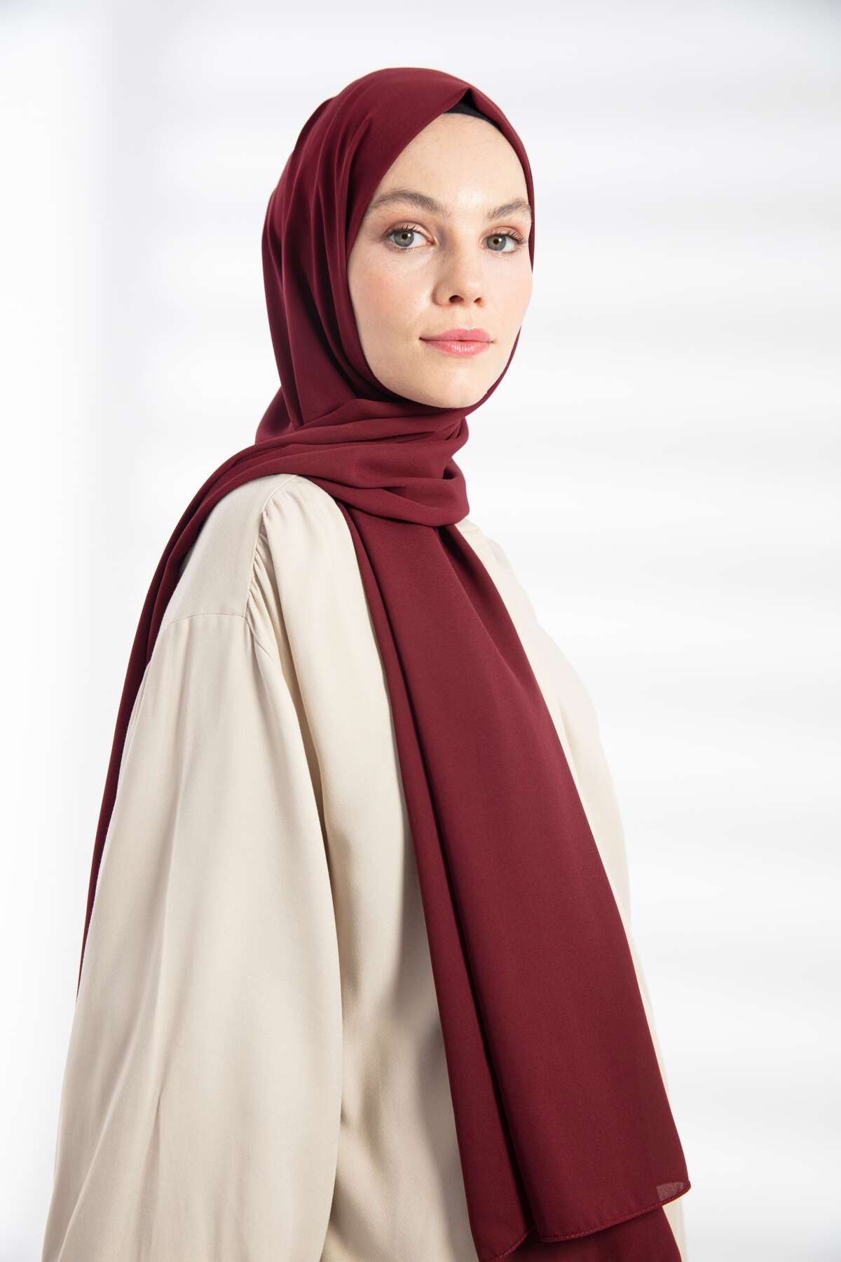 Krep Şal - Koyu Bordo