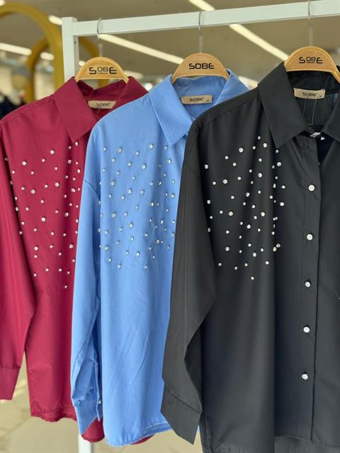 Kristal Taş Çakımlı Poplin Gömlek 3413