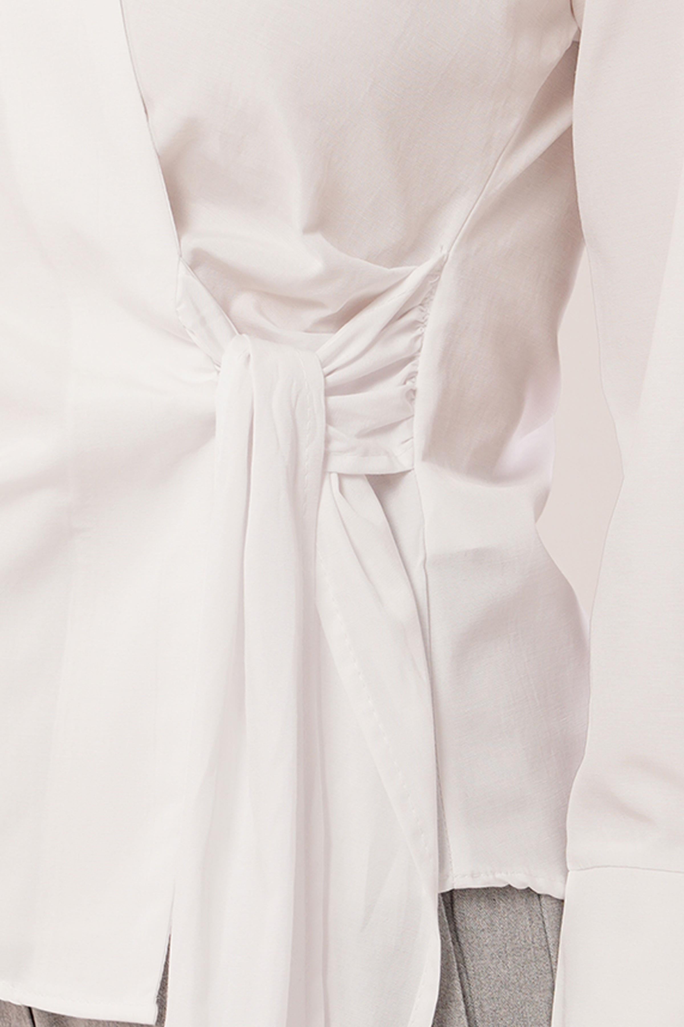 Kruvaze Yaka Yandan Bağlama Detaylı Toptan Beyaz Gömlek