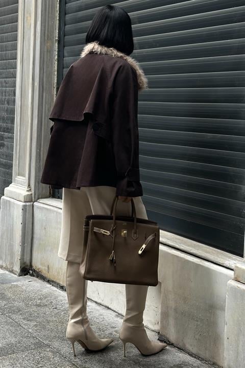 Kürk Yakalı Oversize Ceket 6135-08