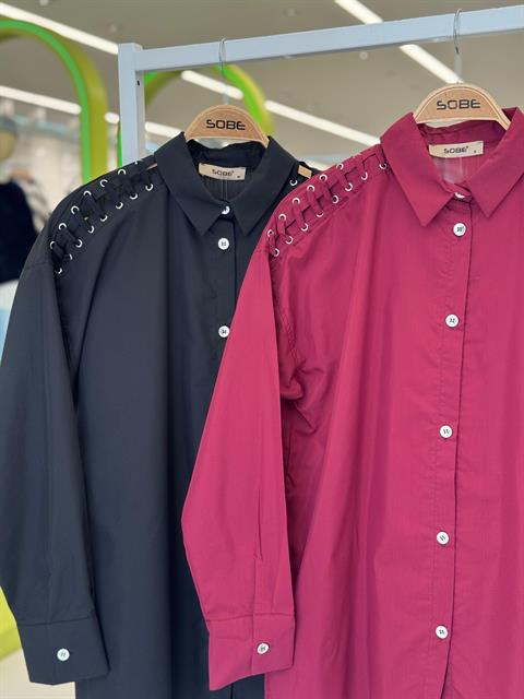 Kuşgözü ve Biye Detaylı Poplin Gömlek 3419