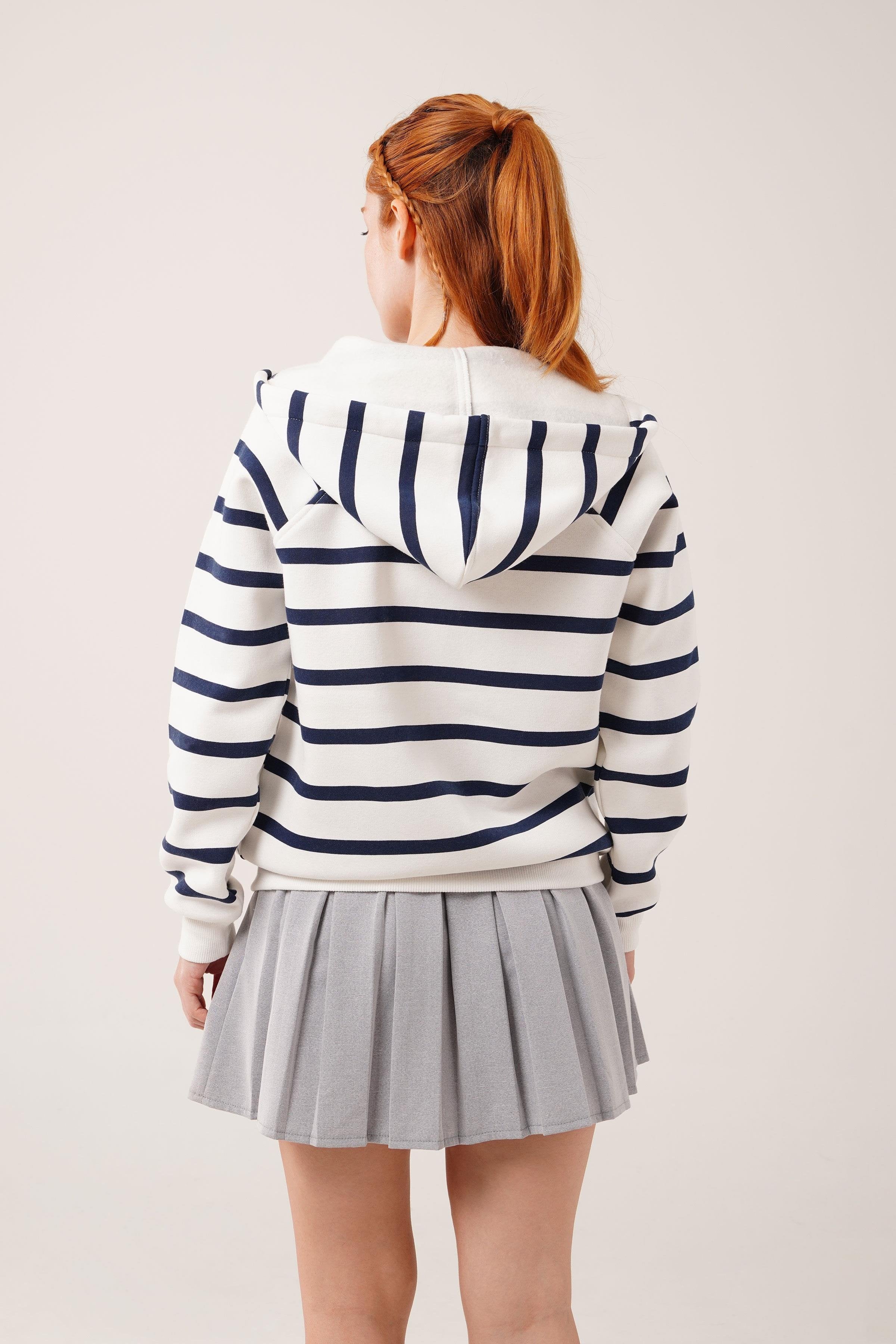 Lacivert Çizgili İki İplik Kapüşonlu Toptan Sweatshirt