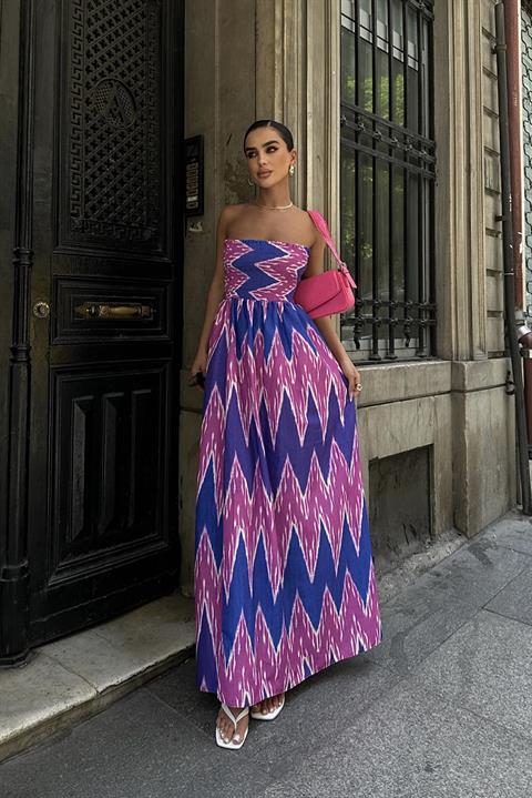 Leomie Straplez Desenli Elbise 2625-08 MULTİ L