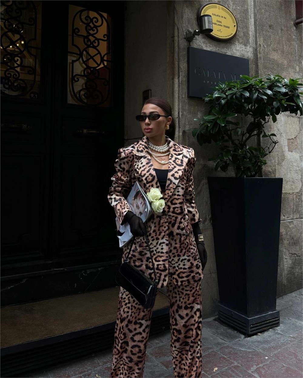 LEOPAR CEKET - PANTOLON TAKIM SATEN - Leopar