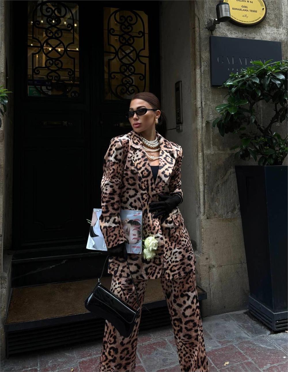 LEOPAR CEKET - PANTOLON TAKIM SATEN - Leopar