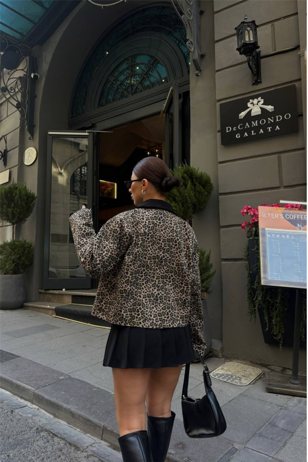 LEOPAR DESEN CROP CEKET GABARDİN - Leopar