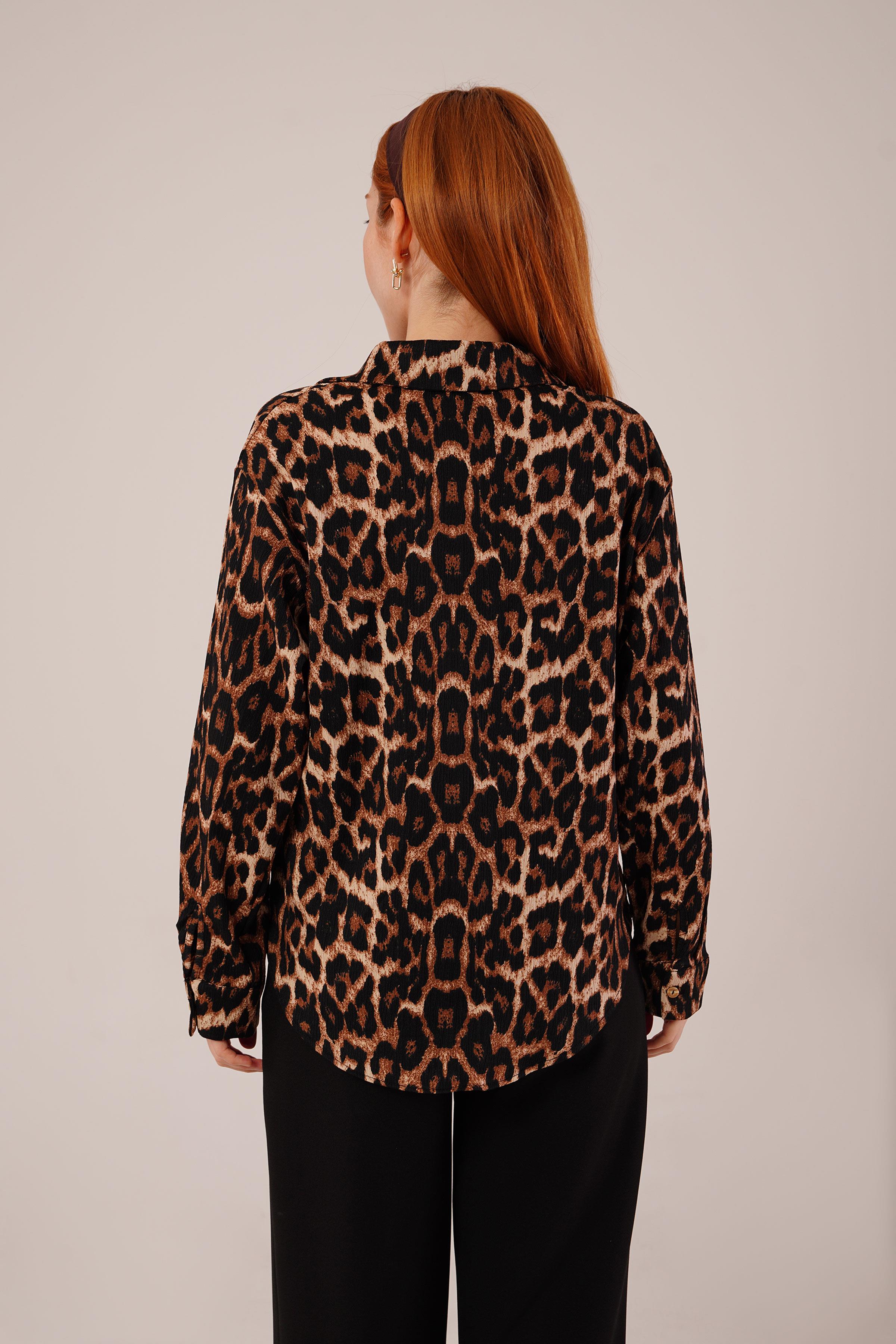 Leopar Desen Rahat Kalıp Toptan Gömlek
