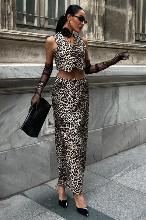 Leopar Desenli Gabardin Takım 10072