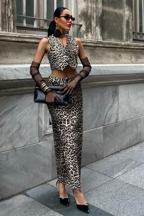 Leopar Desenli Gabardin Takım 10072