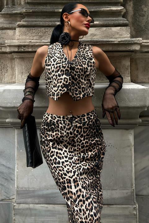 Leopar Desenli Gabardin Takım 10072