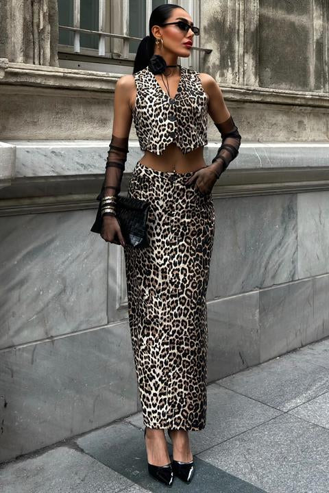 Leopar Desenli Gabardin Takım 10072