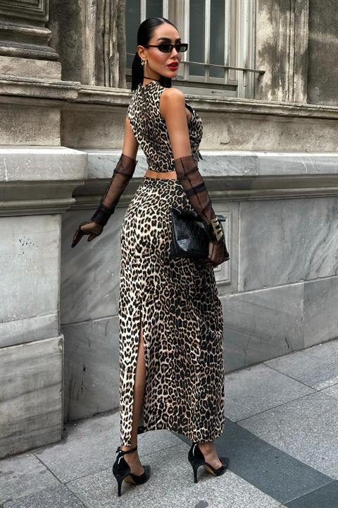Leopar Desenli Gabardin Takım 10072