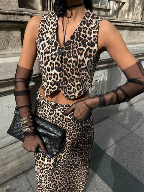 Leopar Desenli Gabardin Takım 10072