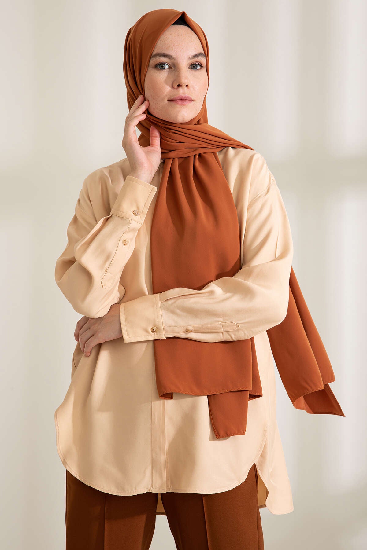 Medine İpeği Şal - Taba