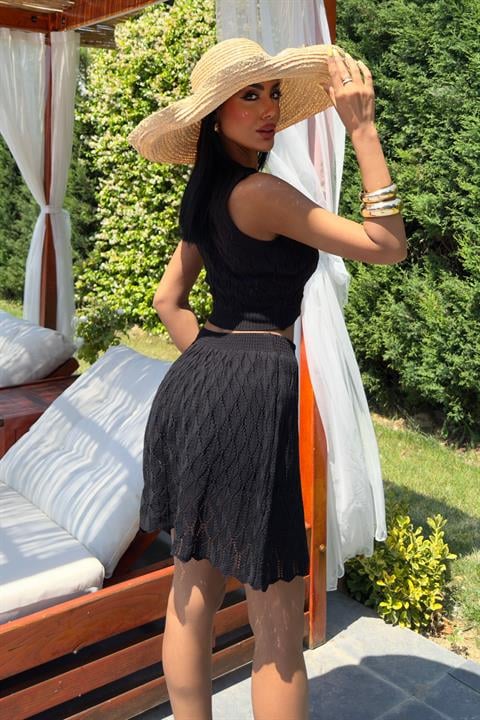 Melua Kroşe Crop Yelek Takım 9858