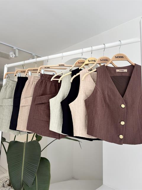 Mini Yelekli Şortlu Keten Takım 10176-08