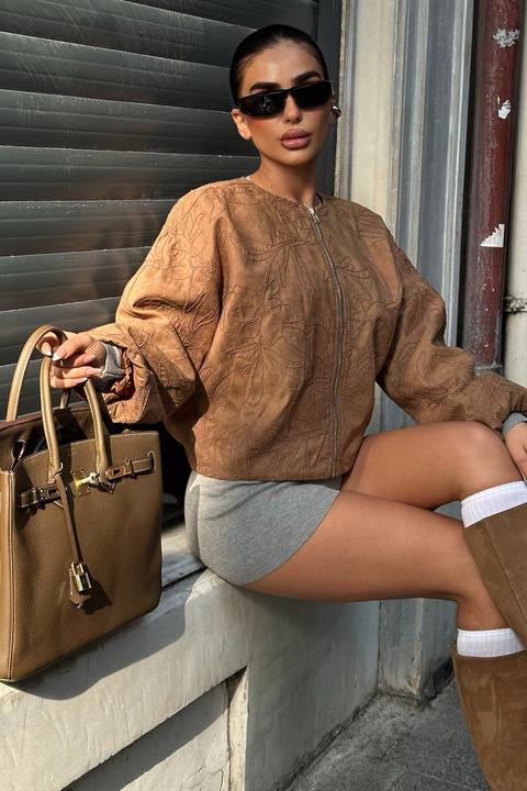 Nakış Detaylı Nubuk Bomber Ceket 6139