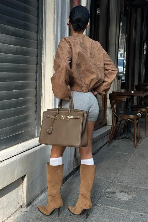 Nakış Detaylı Nubuk Bomber Ceket 6139