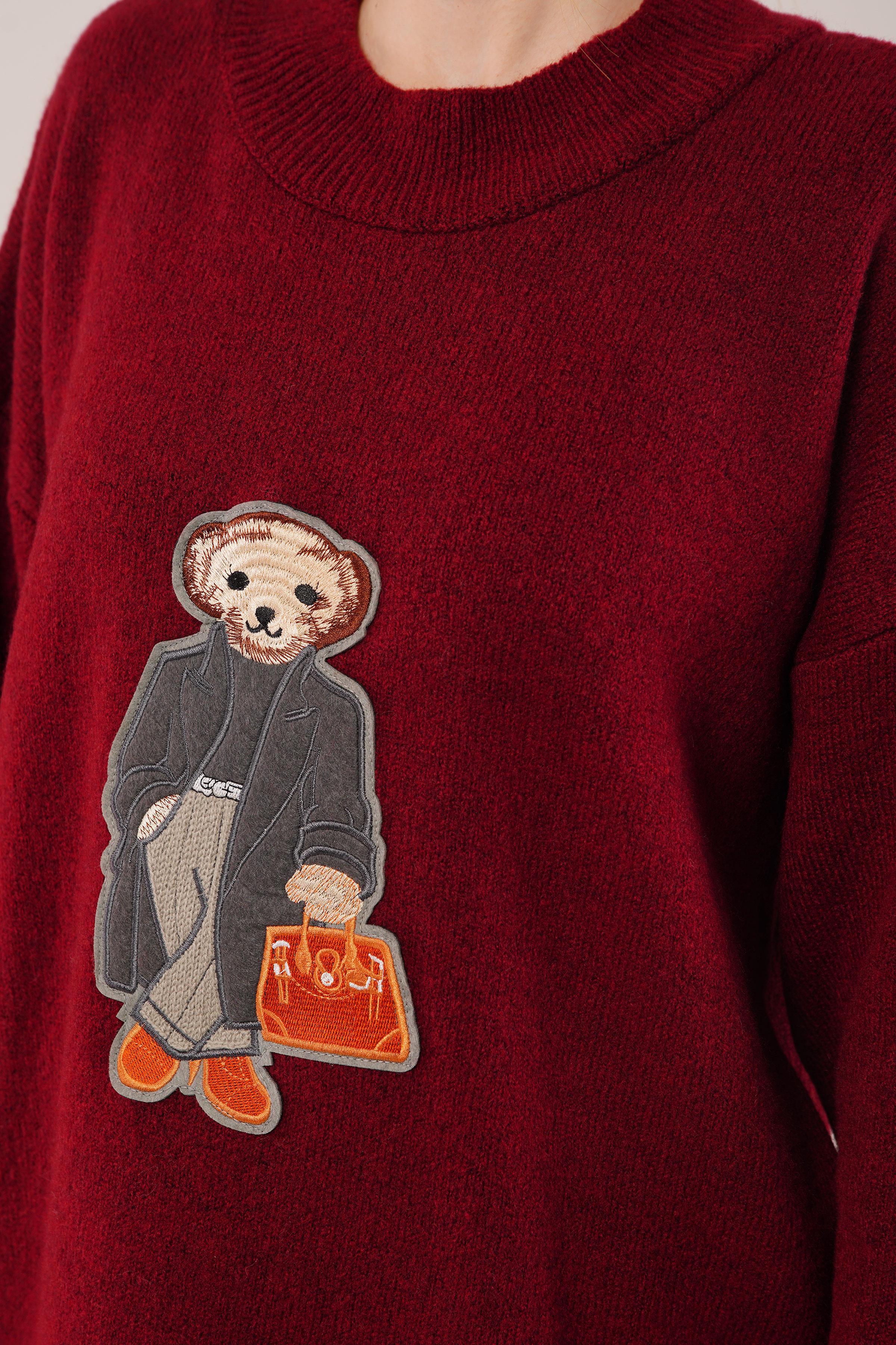 Nakış Detaylı Toptan Bordo Triko Kazak