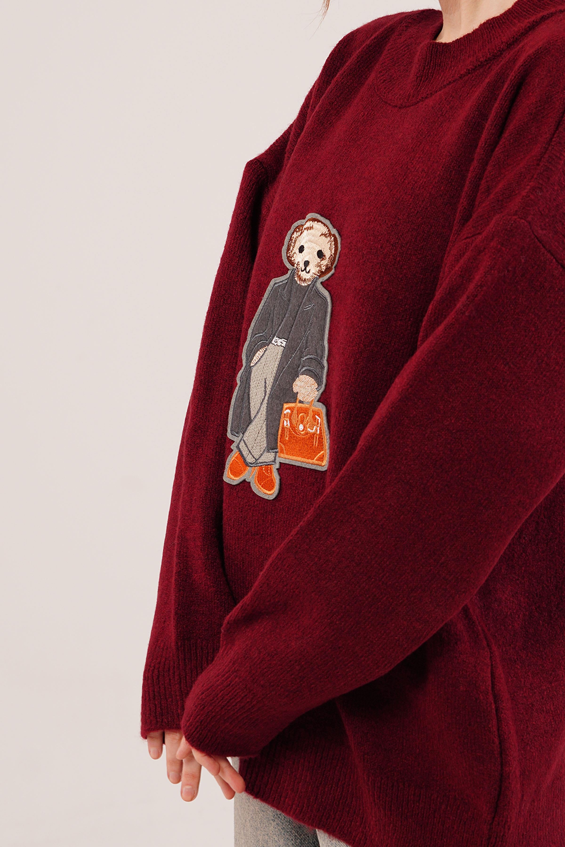 Nakış Detaylı Toptan Bordo Triko Kazak