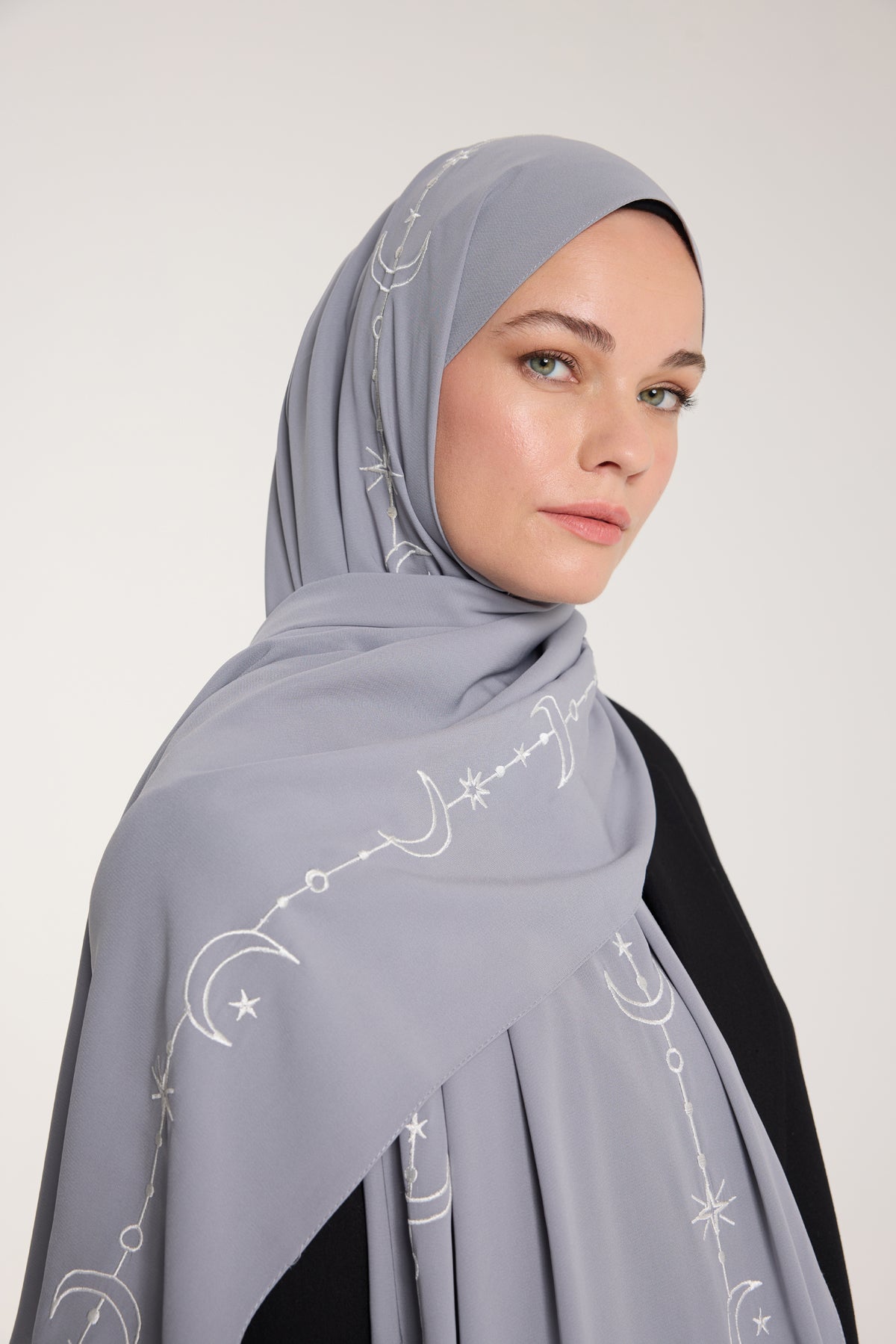 Nakış Şal - Hilal Dokuma - Gri - Beyaz