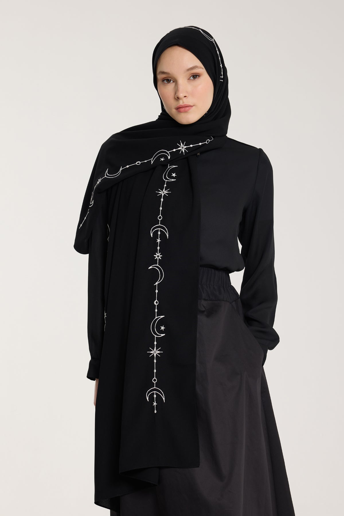 Nakış Şal - Hilal Dokuma - Siyah - Beyaz