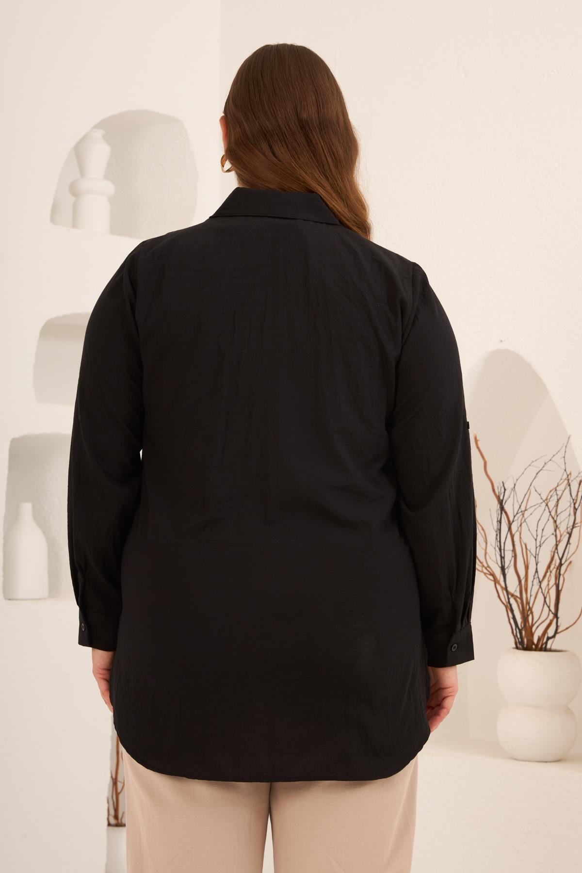 Plus Size Embroidered Shirt Black