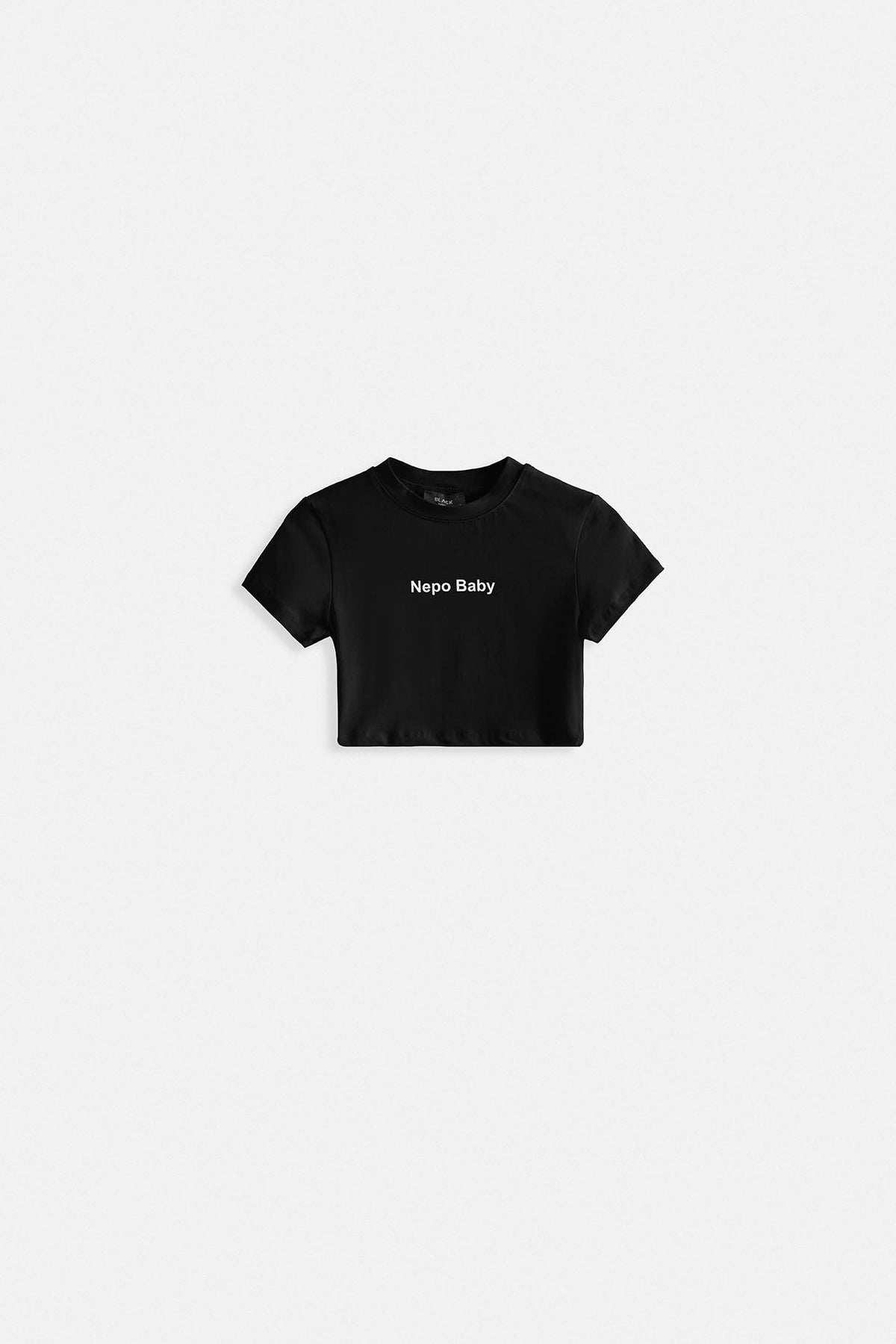 Nepo Baskılı Crop T-Shirt - Siyah
