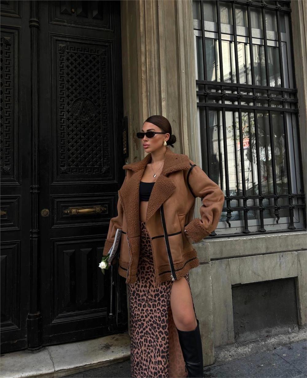 NUBUK MONT KÜRK YAKA - Taba