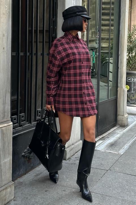 Oduncu Tarzı Ekose Gömlek – Oversize Kalıp 3485-08 KIRMIZI L