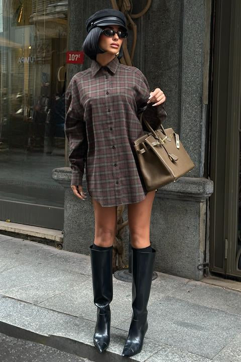 Oduncu Tarzı Ekose Gömlek – Oversize Kalıp 3485-08 KAHVERENGİ L