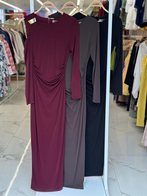 Omuz Aksesuarlı ve Dekolteli Drape Elbise 2912