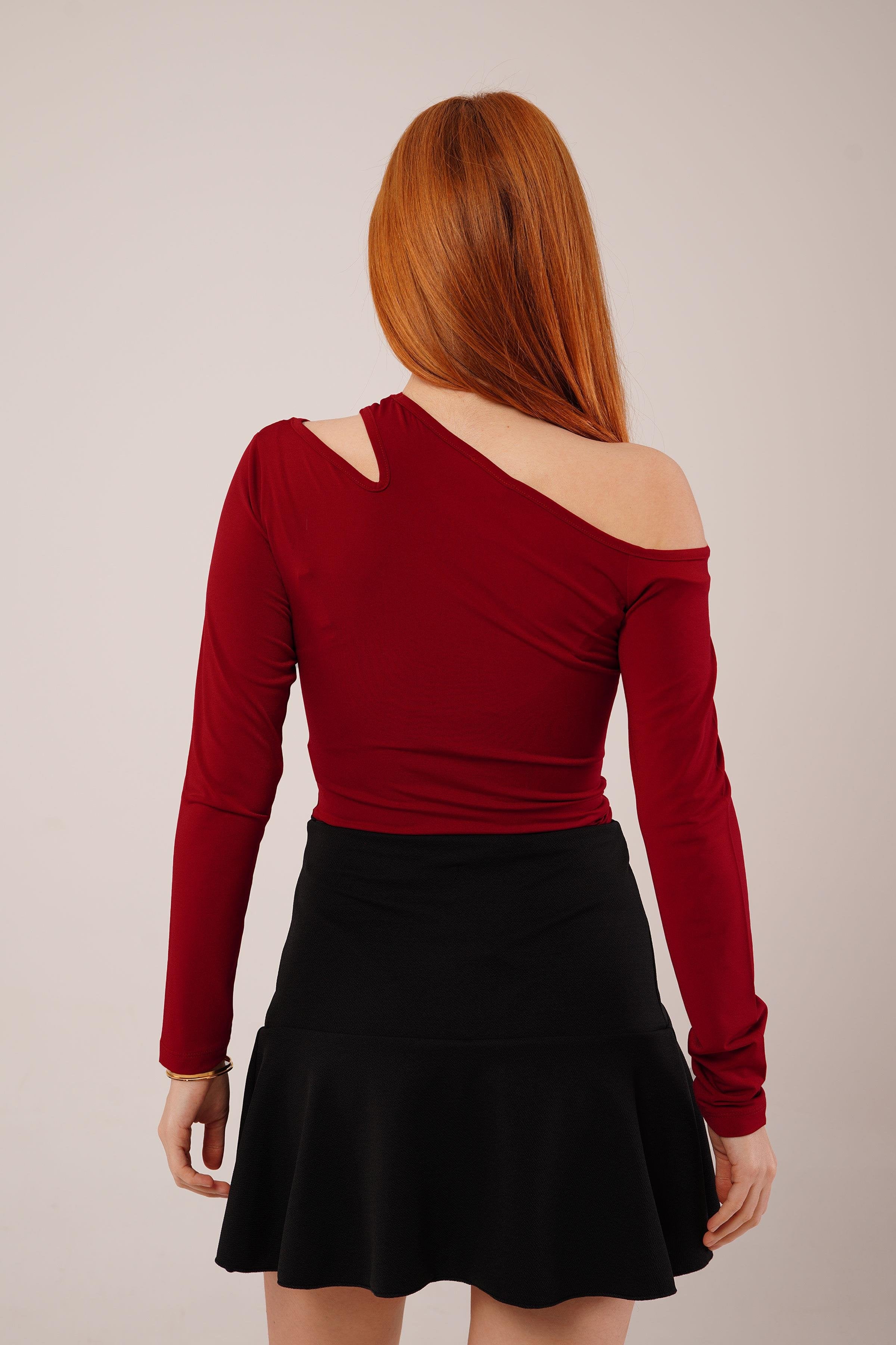 Omuz Dekolte Detaylı Toptan Bordo Bluz