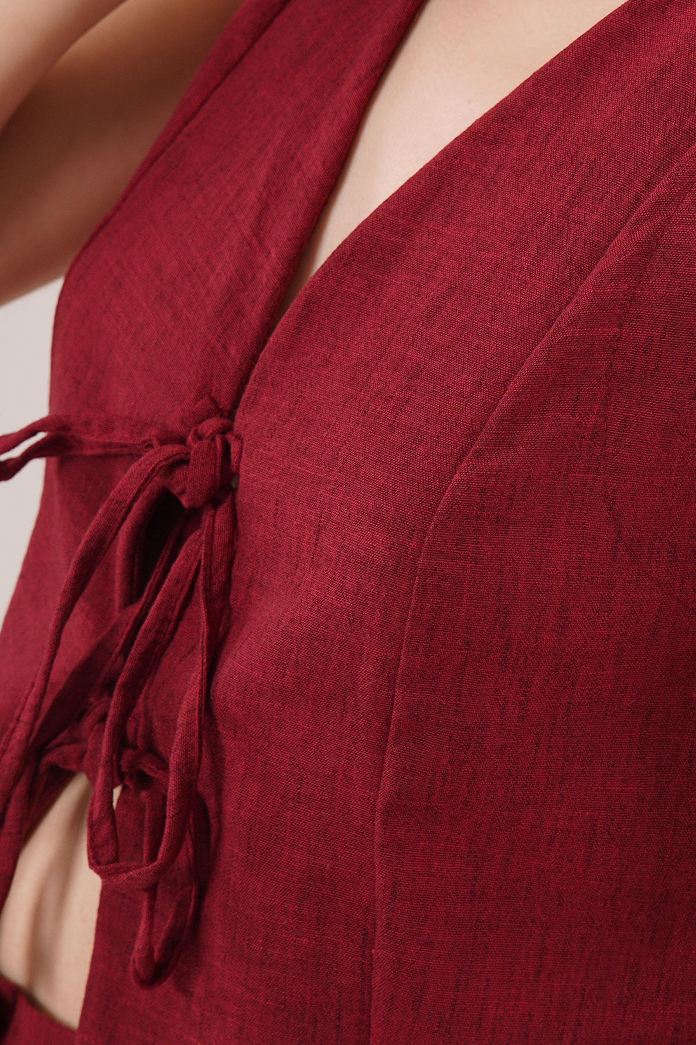 Ön Bağlama Detaylı Yelek Ve Pantolon Bordo Toptan İkili Takım