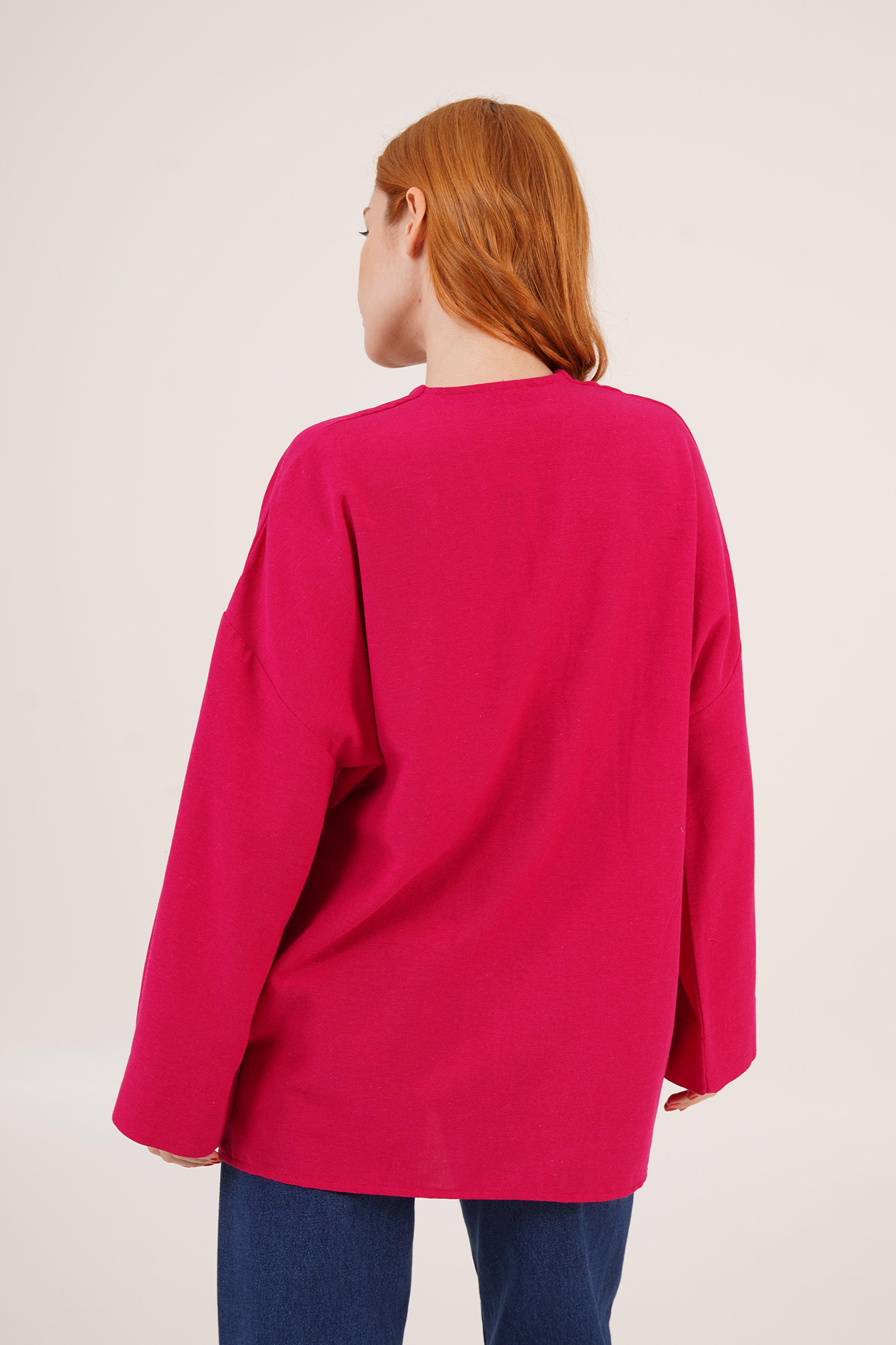 Önden Bağlama Detaylı İspanyol Kol Toptan Fuşya Tunik