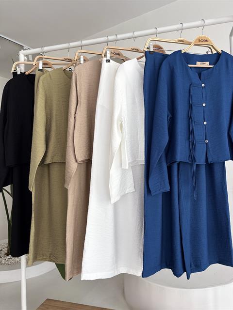 Önü İnce Kordon Detaylı ve Double Paça Pantolonlu Takım 10180